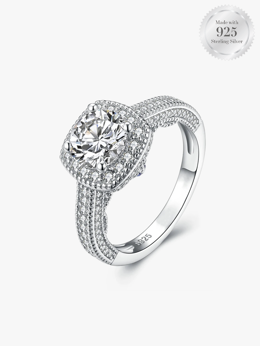 Brilliant Round Halo Ring With Blue Sapphire Stone