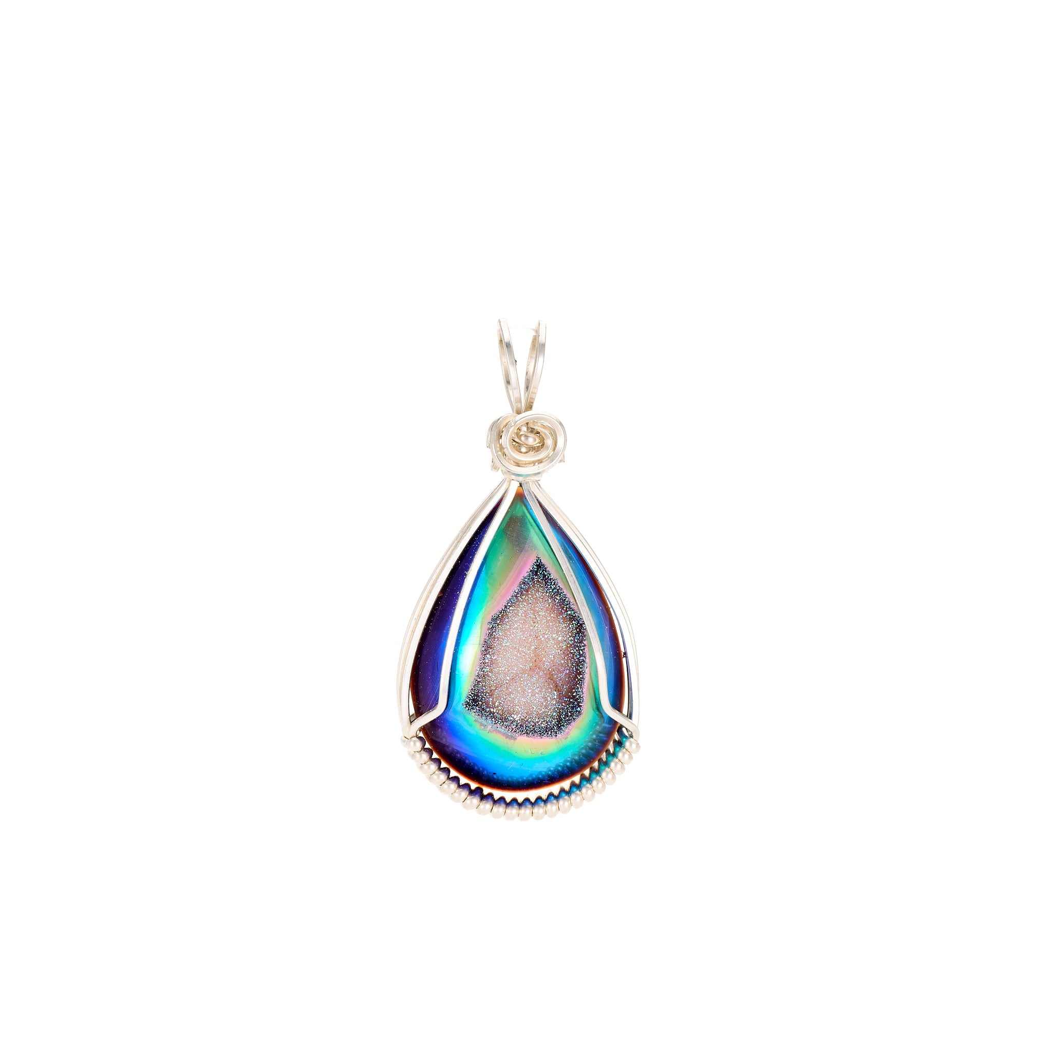 Blue Drusy & Titanium Teardrop Pendant