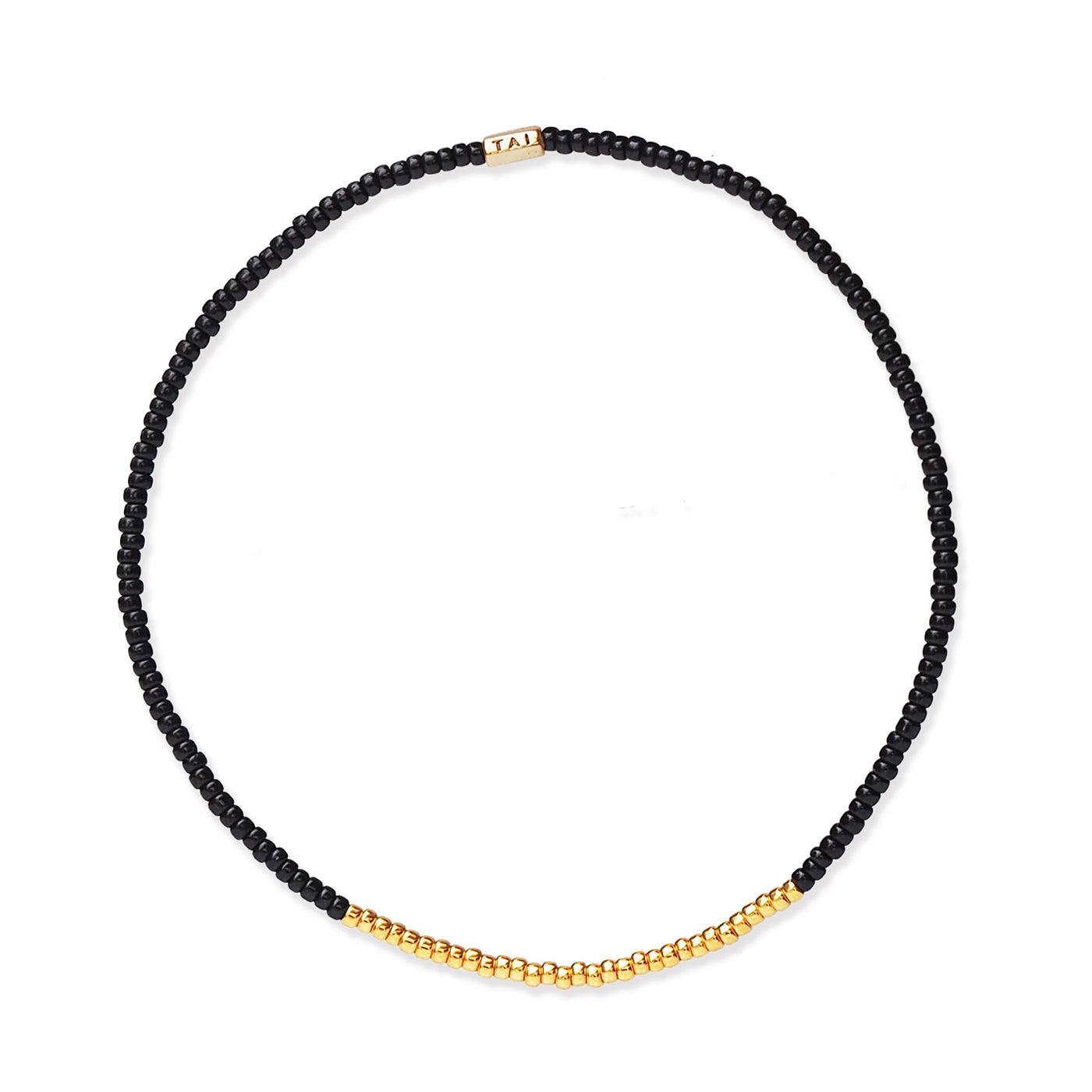 Beaded Bracelet with Gold Center | Black