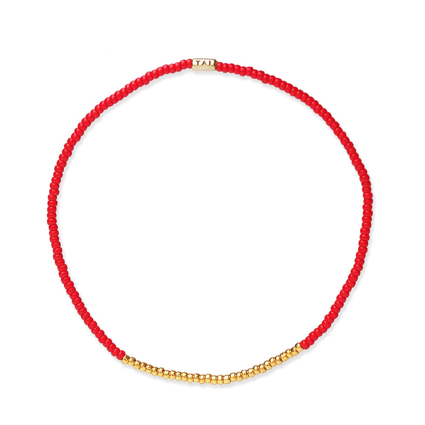 Beaded Bracelet with Gold Center | Red