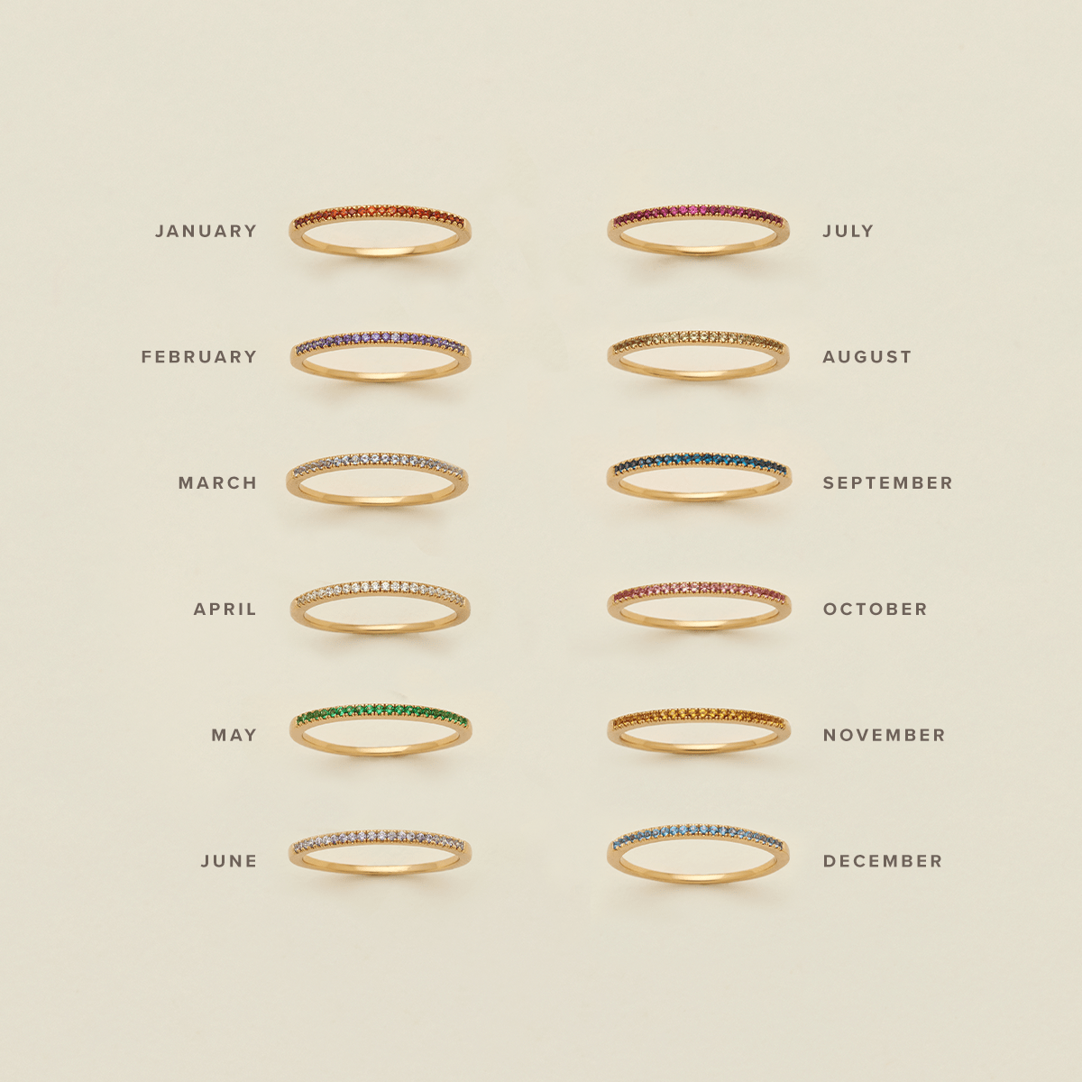 Birthstone Stacking Band and Huggie Hoops Set